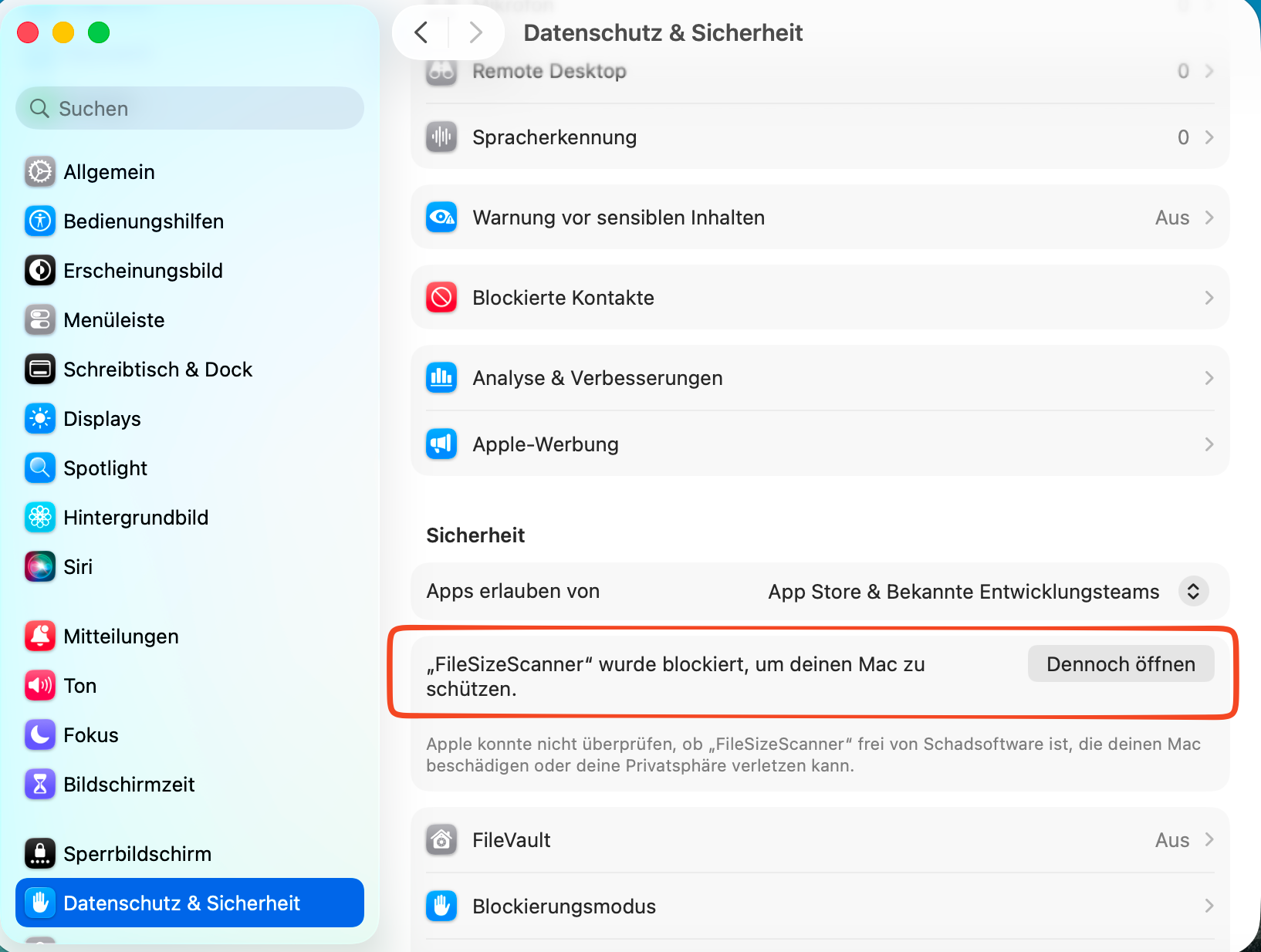 System Settings → Privacy & Security → Open Anyway
